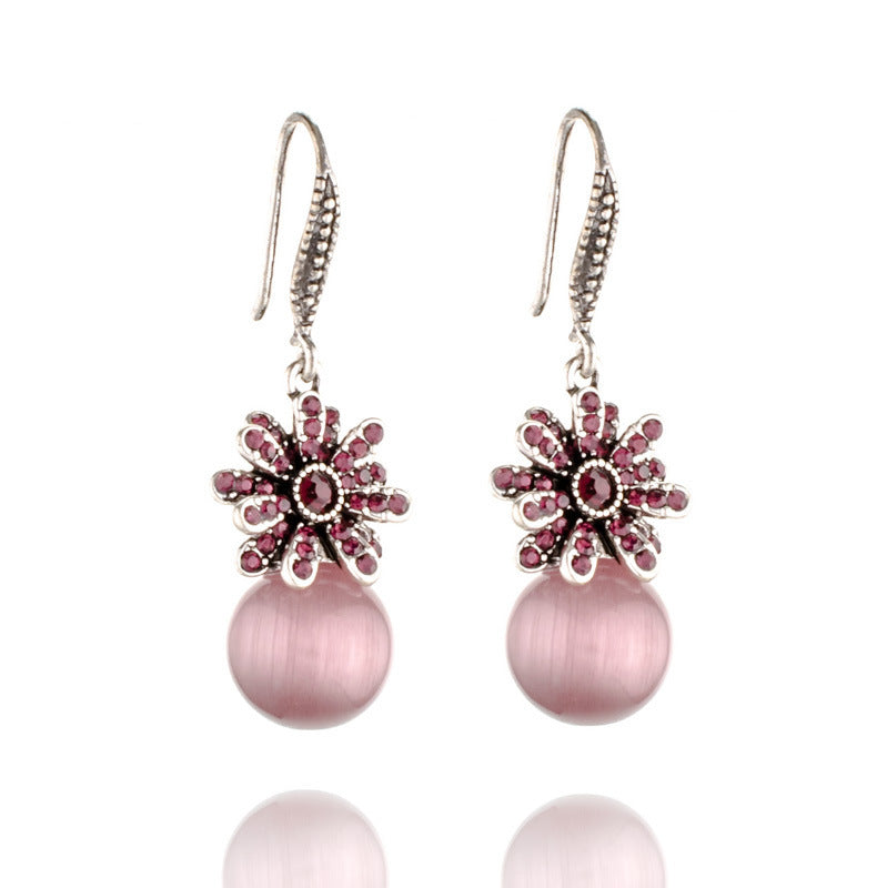 Wholesale Vintage Opal Flower Alloy Earrings